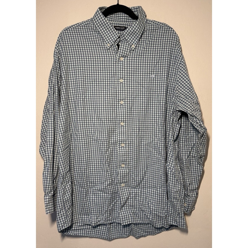 Southern Marsh Button Down Shirt Men's 2XL Blue Plaid Long Sleeve Lightweight